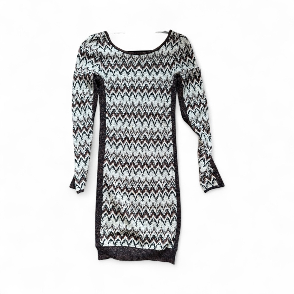 Free People Brown Dress - Cream & glitter. Tight fitted Elegant Low Back S 0/2